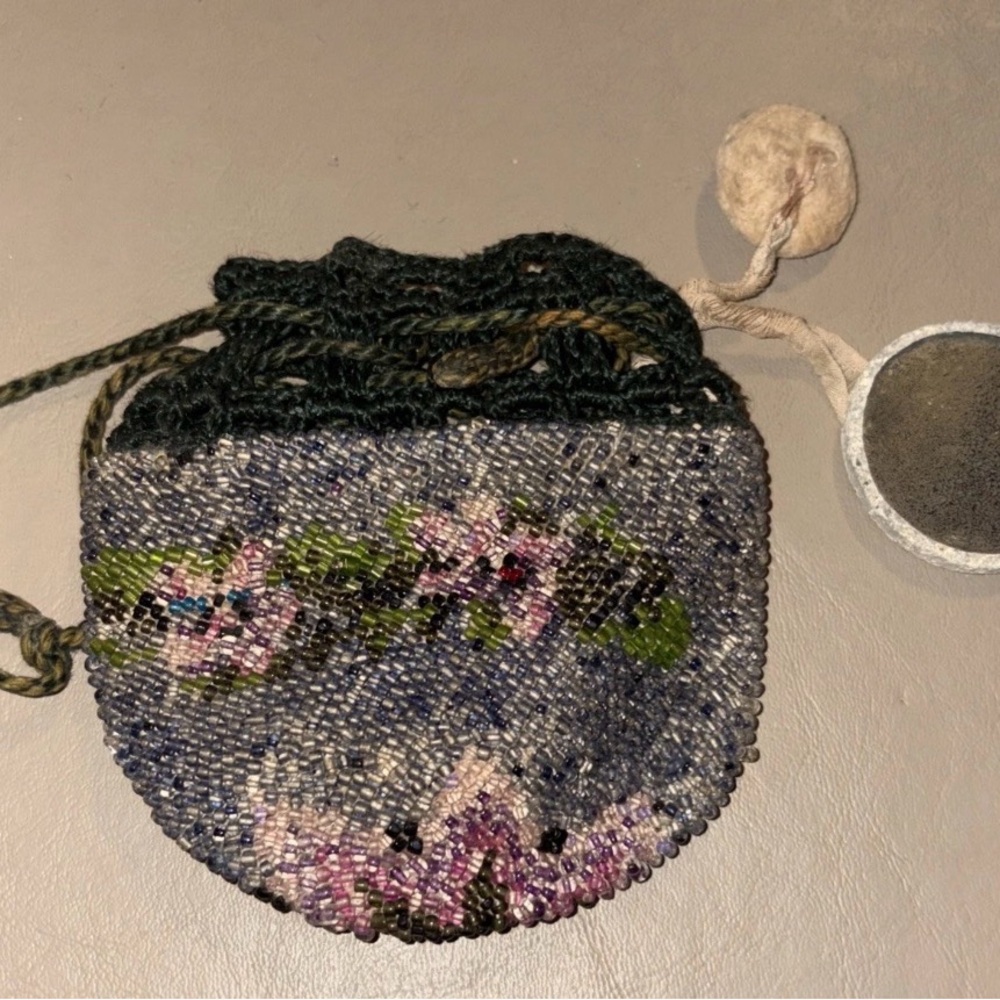 Hand-Beaded Floral Crossbody Bag in Blue and Pink